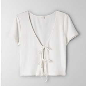 Aritzia Wilfred Free Only Tie-Front White T-Shirt